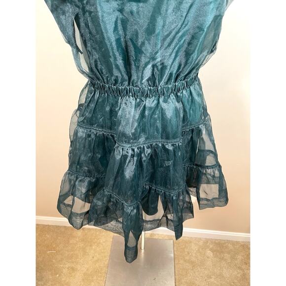 Jonathan Simkhai Monique Ruffle Sheer Organza Tulle Tiered Green Mini Dress Sz 2 - Picture 6 of 10